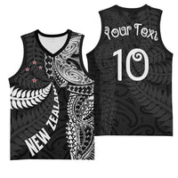 Aotearoa Volleyball Custom Basketball Jersey Silver Ferns and Maori Tribal Black