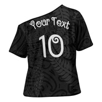 Aotearoa Volleyball Custom Cross Shoulder Shirt Silver Ferns and Maori Tribal Black