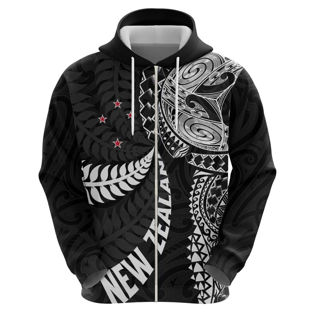 Aotearoa Volleyball Custom Hoodie Silver Ferns and Maori Tribal Black