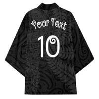 Aotearoa Volleyball Custom Kimono Silver Ferns and Maori Tribal Black
