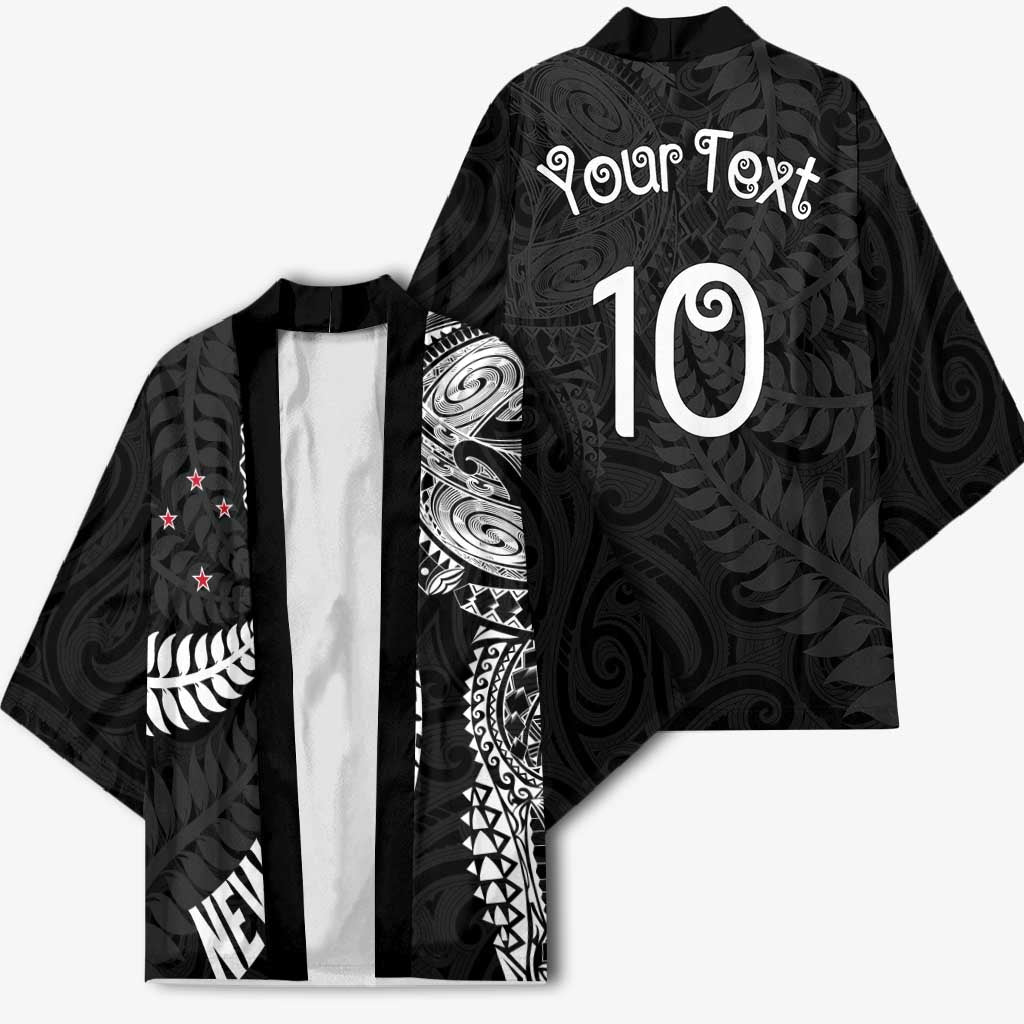 Aotearoa Volleyball Custom Kimono Silver Ferns and Maori Tribal Black