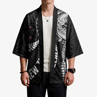 Aotearoa Volleyball Custom Kimono Silver Ferns and Maori Tribal Black