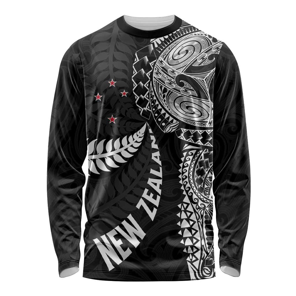 Aotearoa Volleyball Custom Long Sleeve Shirt Silver Ferns and Maori Tribal Black LT03 Unisex Black - Polynesian Pride