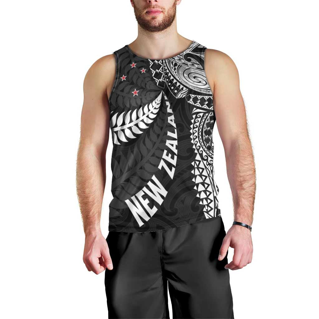Aotearoa Volleyball Custom Men Tank Top Silver Ferns and Maori Tribal Black