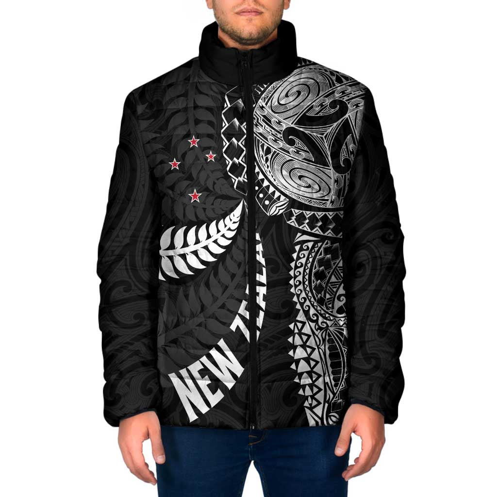 Aotearoa Volleyball Custom Padded Jacket Silver Ferns and Maori Tribal Black