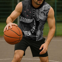 Aotearoa Volleyball Custom Sleeveless Hoodie Silver Ferns and Maori Tribal Black