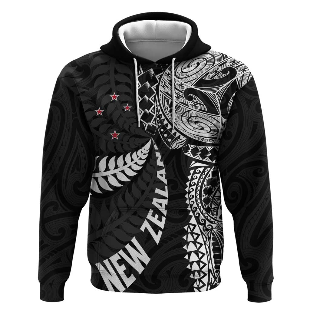 Aotearoa Volleyball Custom Zip Hoodie Silver Ferns and Maori Tribal Black