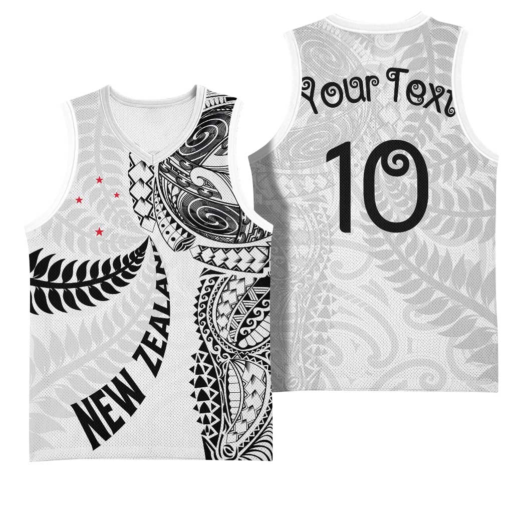 Aotearoa Volleyball Custom Basketball Jersey Silver Ferns and Maori Tribal White