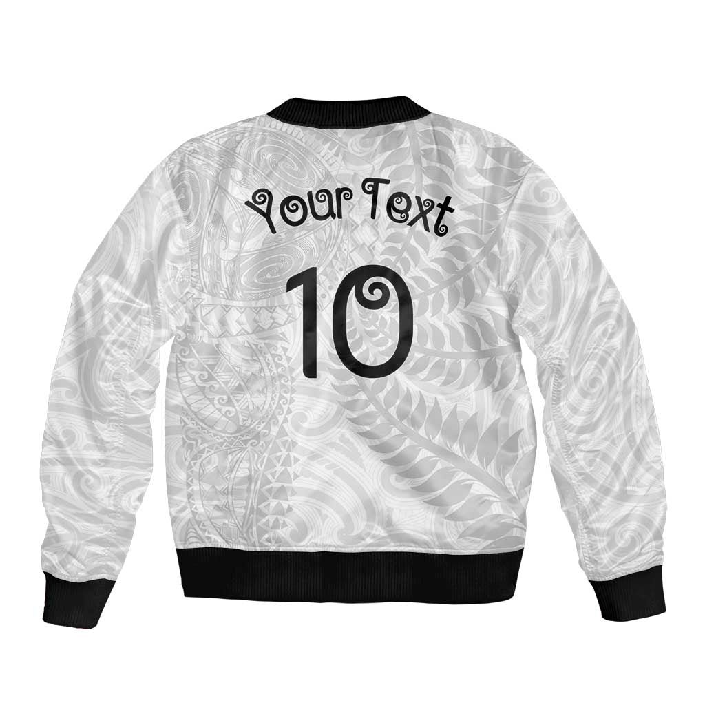 Aotearoa Volleyball Custom Bomber Jacket Silver Ferns and Maori Tribal White