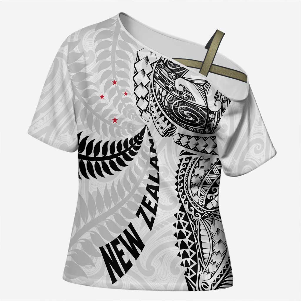 Aotearoa Volleyball Custom Cross Shoulder Shirt Silver Ferns and Maori Tribal White