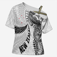Aotearoa Volleyball Custom Cross Shoulder Shirt Silver Ferns and Maori Tribal White