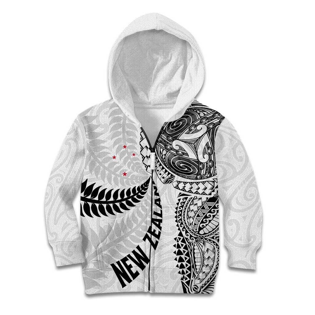Aotearoa Volleyball Custom Kid Hoodie Silver Ferns and Maori Tribal White