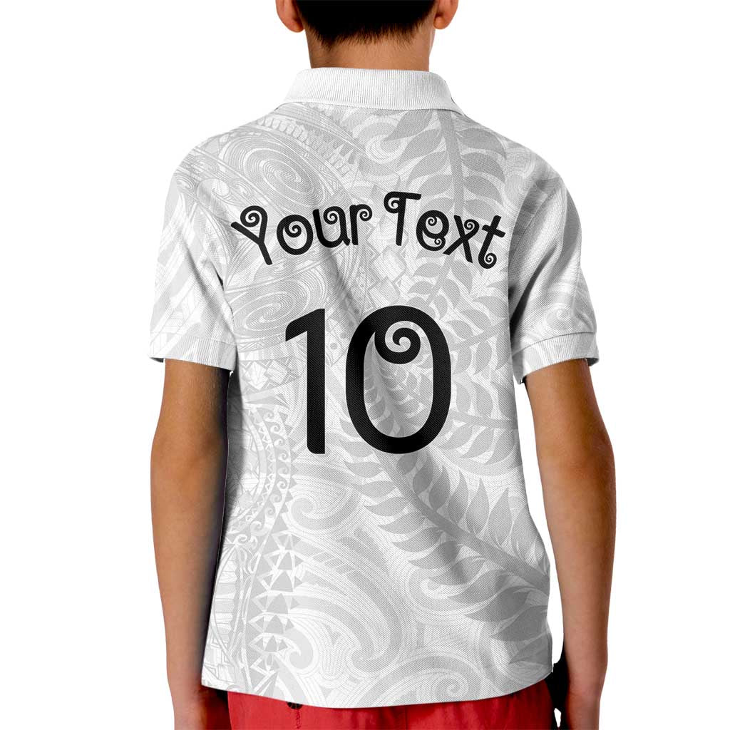 Aotearoa Volleyball Custom Kid Polo Shirt Silver Ferns and Maori Tribal White