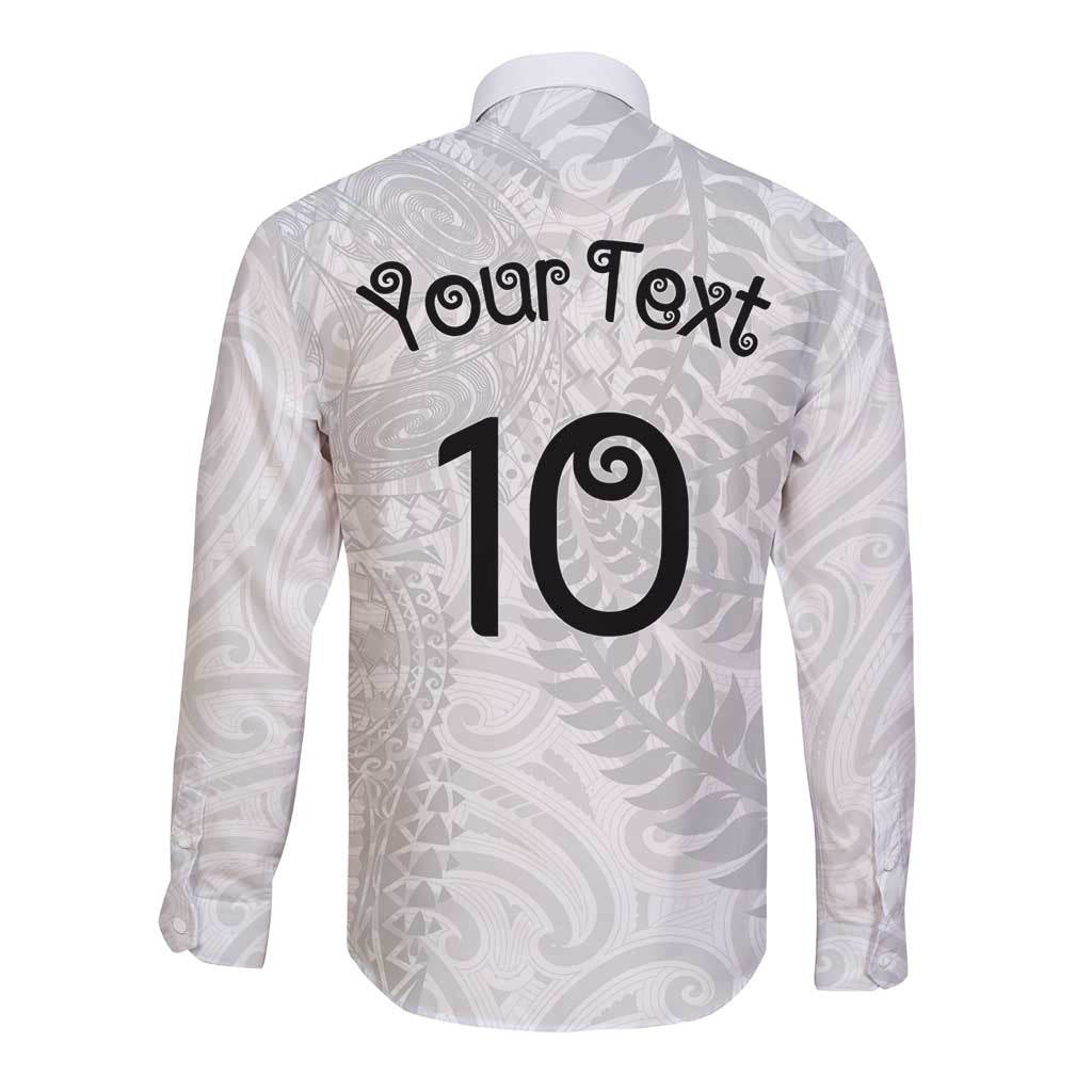 Aotearoa Volleyball Custom Long Sleeve Button Shirt Silver Ferns and Maori Tribal White