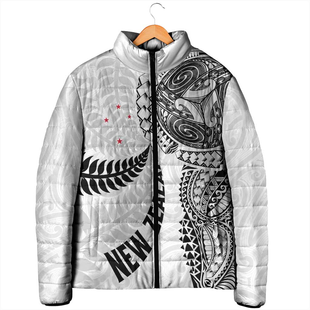 Aotearoa Volleyball Custom Padded Jacket Silver Ferns and Maori Tribal White