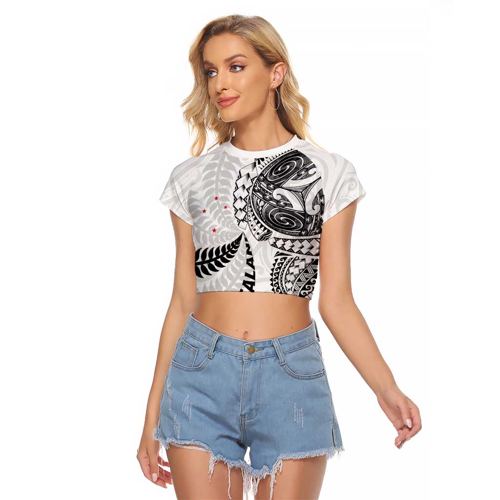 Aotearoa Volleyball Custom Raglan Cropped T Shirt Silver Ferns and Maori Tribal White