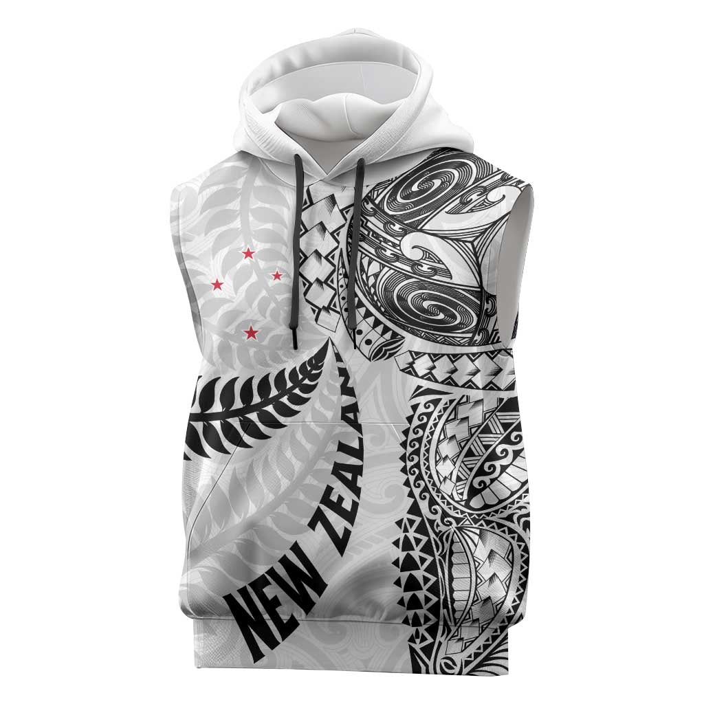 Aotearoa Volleyball Custom Sleeveless Hoodie Silver Ferns and Maori Tribal White