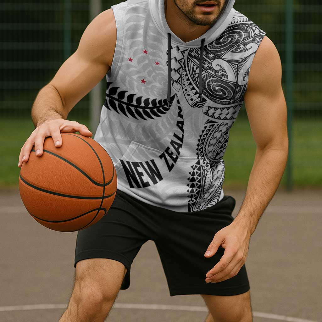 Aotearoa Volleyball Custom Sleeveless Hoodie Silver Ferns and Maori Tribal White