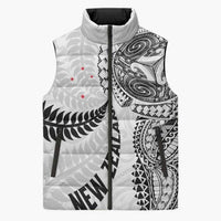 Aotearoa Volleyball Custom Sleeveless Puffer Jacket Silver Ferns and Maori Tribal White
