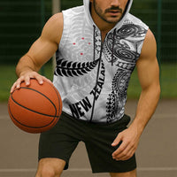 Aotearoa Volleyball Custom Sleeveless Zip Hoodie Silver Ferns and Maori Tribal White