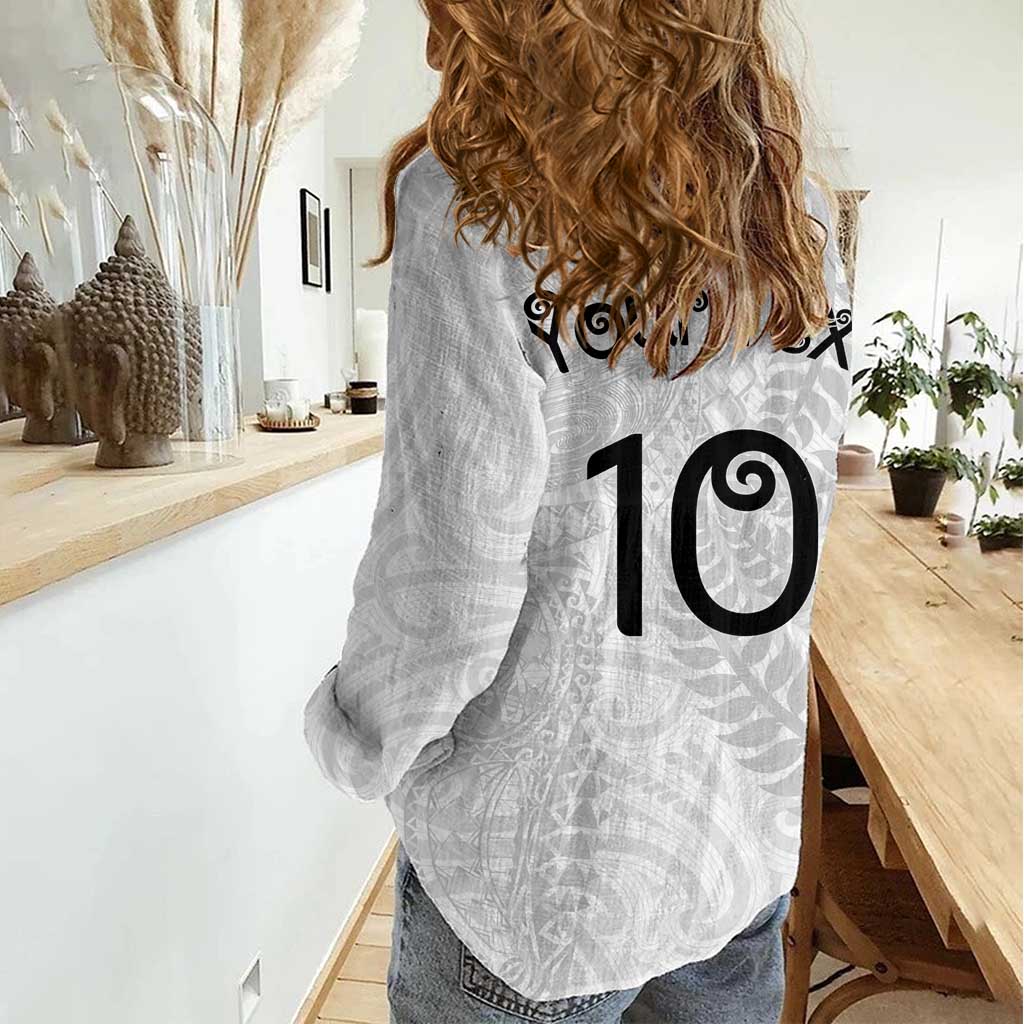 Aotearoa Volleyball Custom Women Casual Shirt Silver Ferns and Maori Tribal White