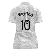 Aotearoa Volleyball Custom Women Polo Shirt Silver Ferns and Maori Tribal White