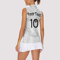 Aotearoa Volleyball Custom Women Sleeveless Polo Shirt Silver Ferns and Maori Tribal White