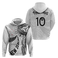 Aotearoa Volleyball Custom Zip Hoodie Silver Ferns and Maori Tribal White