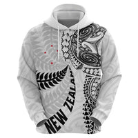 Aotearoa Volleyball Custom Zip Hoodie Silver Ferns and Maori Tribal White