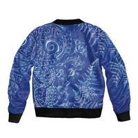 New Zealand Sea Animals Bomber Jacket with Maori Koru Tribal Tattoo and Silver Ferns Aquatic Style