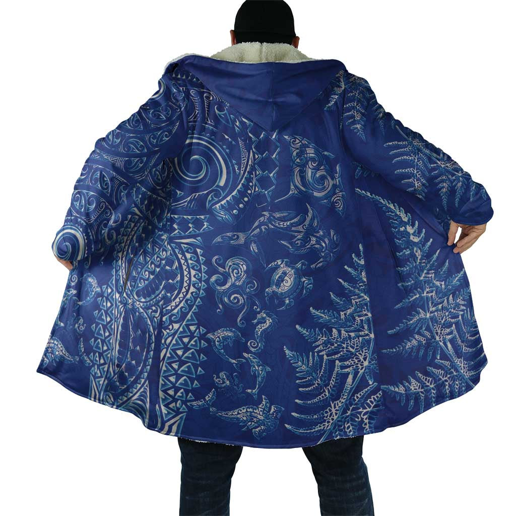 New Zealand Sea Animals Cloak with Maori Koru Tribal Tattoo and Silver Ferns Aquatic Style LT03 - Polynesian Pride