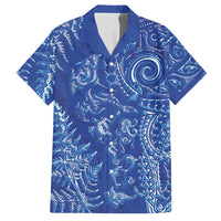 New Zealand Sea Animals Hawaiian Shirt with Maori Koru Tribal Tattoo and Silver Ferns Aquatic Style LT03 Navy - Polynesian Pride