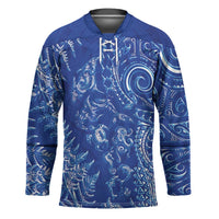 New Zealand Sea Animals Hockey Jersey with Maori Koru Tribal Tattoo and Silver Ferns Aquatic Style LT03 Unisex Navy - Polynesian Pride