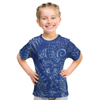 New Zealand Sea Animals Kid T Shirt with Maori Koru Tribal Tattoo and Silver Ferns Aquatic Style LT03 Navy - Polynesian Pride