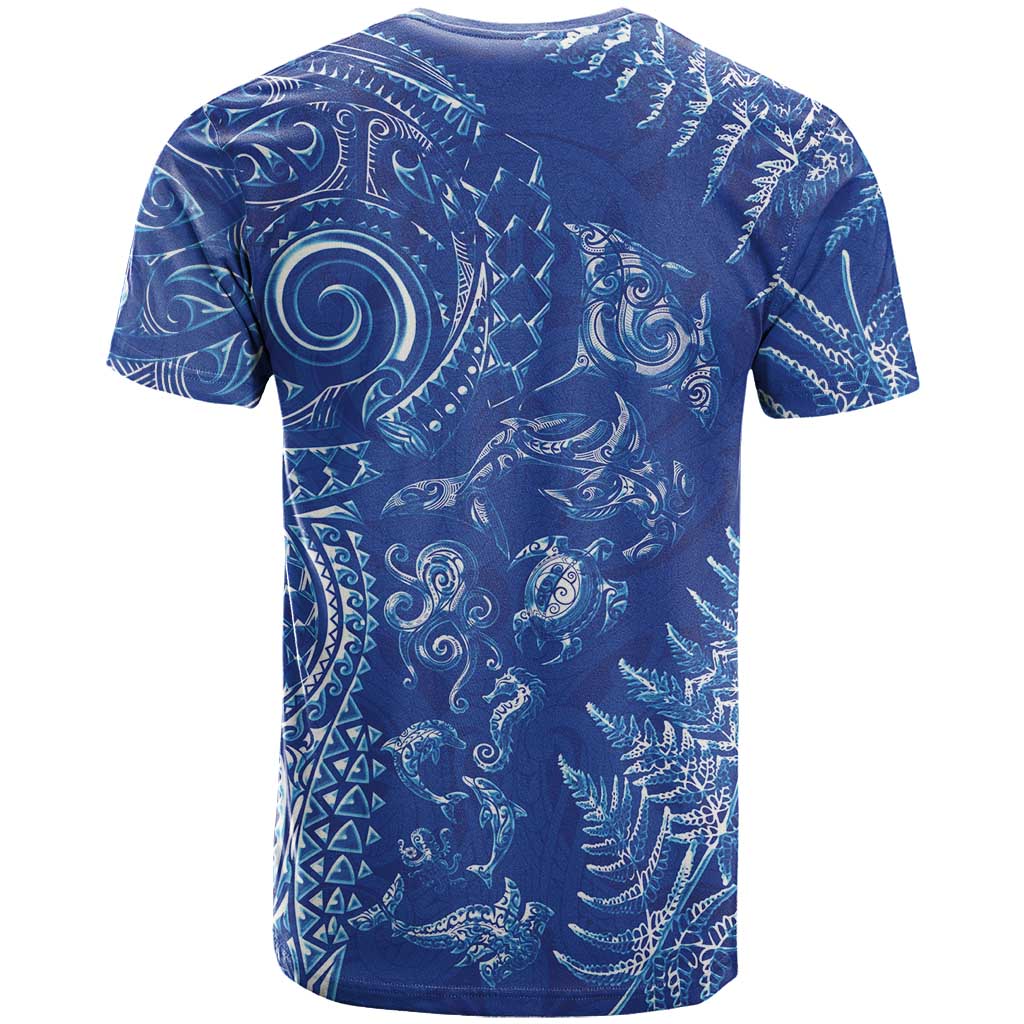New Zealand Sea Animals T Shirt with Maori Koru Tribal Tattoo and Silver Ferns Aquatic Style LT03 - Polynesian Pride
