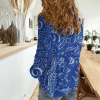 New Zealand Sea Animals Women Casual Shirt with Maori Koru Tribal Tattoo and Silver Ferns Aquatic Style LT03 - Polynesian Pride