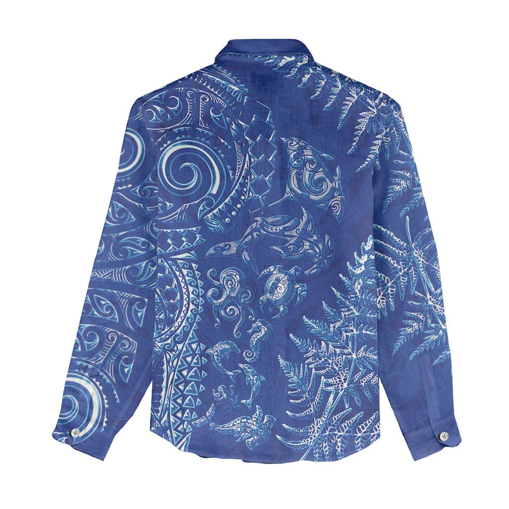 New Zealand Sea Animals Women Casual Shirt with Maori Koru Tribal Tattoo and Silver Ferns Aquatic Style LT03 - Polynesian Pride