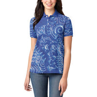 New Zealand Sea Animals Women Polo Shirt with Maori Koru Tribal Tattoo and Silver Ferns Aquatic Style LT03 - Polynesian Pride
