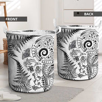 New Zealand Sea Animals Laundry Basket with Maori Koru Tribal Tattoo and Silver Ferns White Color LT03 - Polynesian Pride