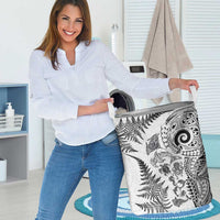 New Zealand Sea Animals Laundry Basket with Maori Koru Tribal Tattoo and Silver Ferns White Color LT03 - Polynesian Pride