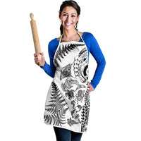 New Zealand Sea Animals Apron with Maori Koru Tribal Tattoo and Silver Ferns White Color LT03 - Polynesian Pride