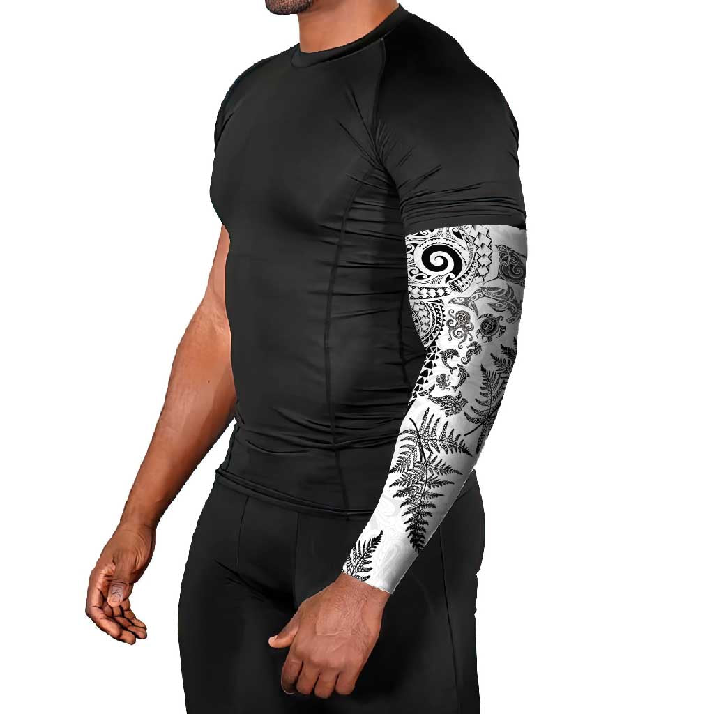 New Zealand Sea Animals Arm Sleeves with Maori Koru Tribal Tattoo and Silver Ferns White Color LT03 - Polynesian Pride