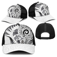 New Zealand Sea Animals Baseball Net Cap with Maori Koru Tribal Tattoo and Silver Ferns White Color