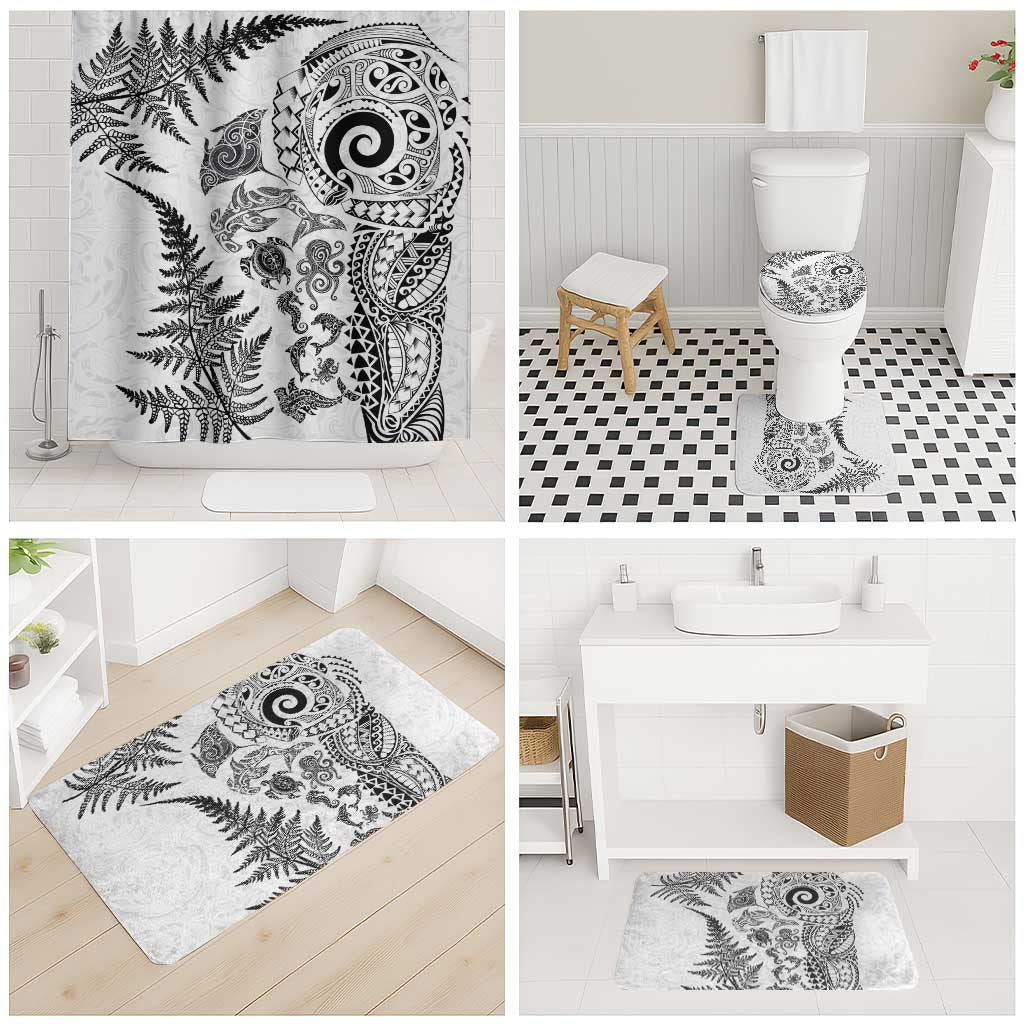 New Zealand Sea Animals Bathroom Set with Maori Koru Tribal Tattoo and Silver Ferns White Color LT03 - Polynesian Pride