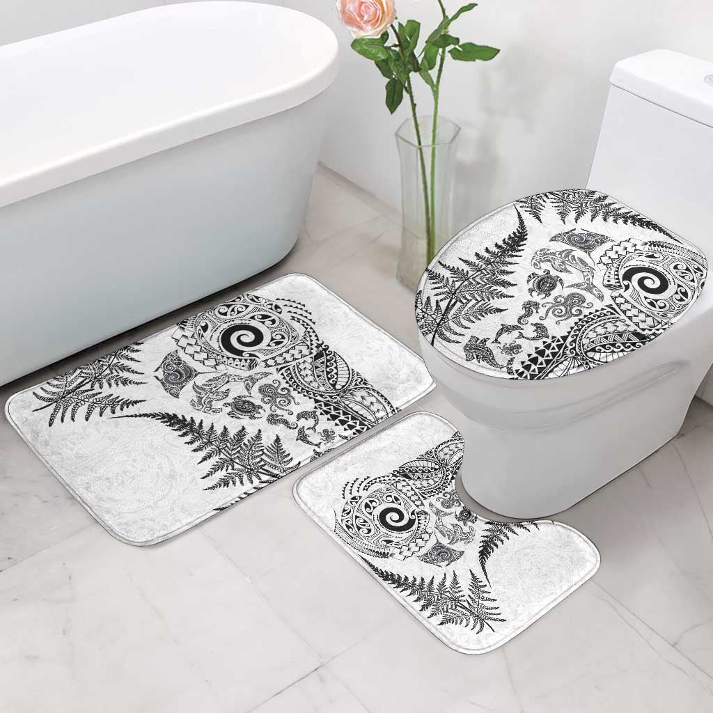 New Zealand Sea Animals Bathroom Set with Maori Koru Tribal Tattoo and Silver Ferns White Color LT03 - Polynesian Pride