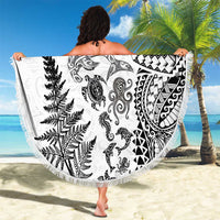 New Zealand Sea Animals Beach Blanket with Maori Koru Tribal Tattoo and Silver Ferns White Color LT03 - Polynesian Pride