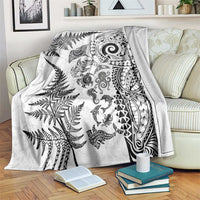 New Zealand Sea Animals Blanket with Maori Koru Tribal Tattoo and Silver Ferns White Color LT03 White - Polynesian Pride
