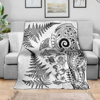 New Zealand Sea Animals Blanket with Maori Koru Tribal Tattoo and Silver Ferns White Color LT03 - Polynesian Pride