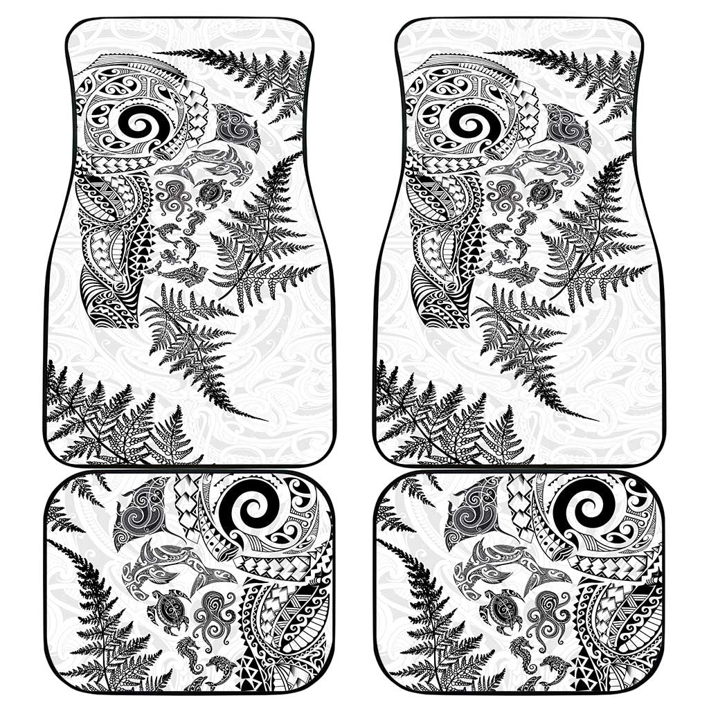 New Zealand Sea Animals Car Mats with Maori Koru Tribal Tattoo and Silver Ferns White Color LT03 - Polynesian Pride