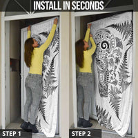 New Zealand Sea Animals Door Cover with Maori Koru Tribal Tattoo and Silver Ferns White Color LT03 - Polynesian Pride